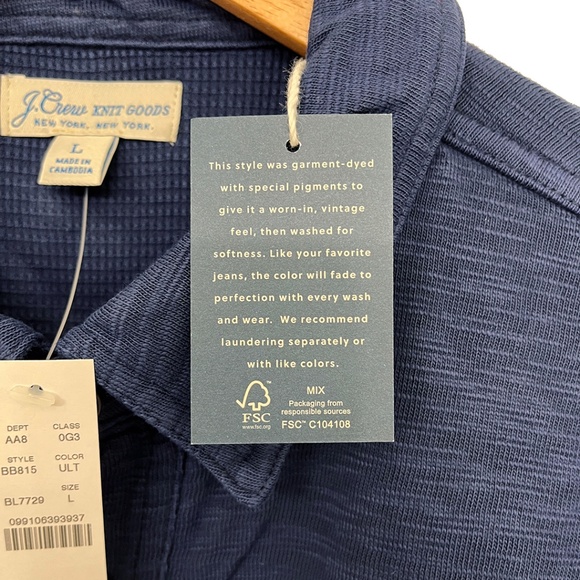 J. Crew Waffle Lined Garment Dyed Knit Harbor Shirt Men’s Large - Picture 8 of 14